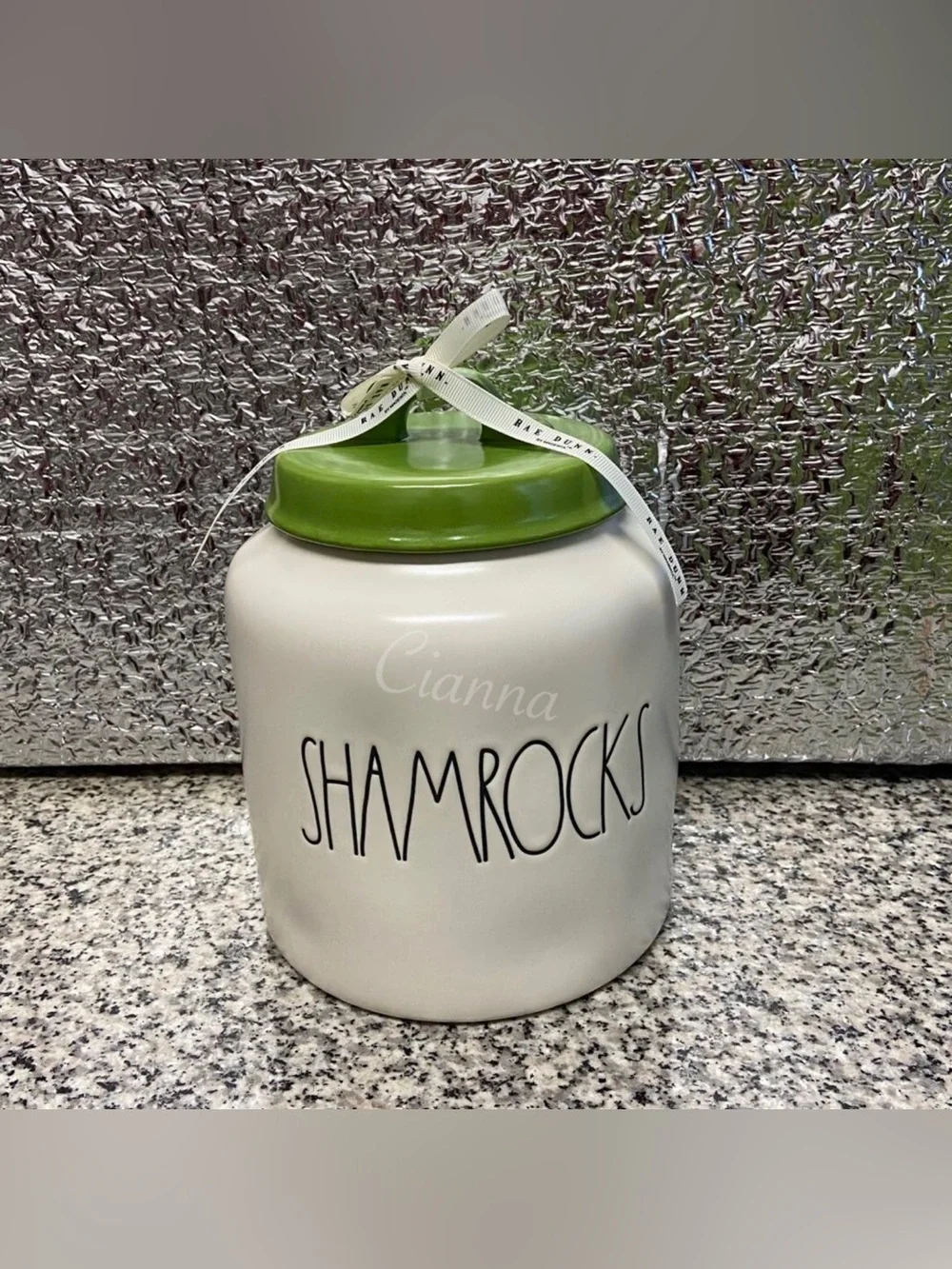 Rae Dunn Shamrocks Canister